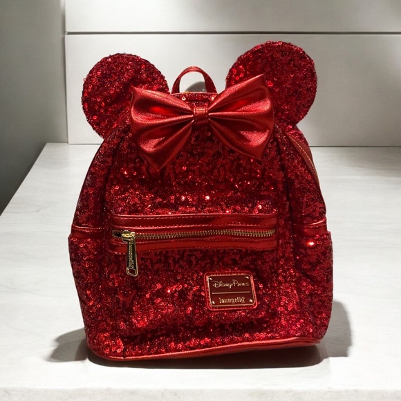 Loungefly Disney Parks NEW Minnie Mouse Pirate RED Sequined Mini Backpack - Picture 2 of 15